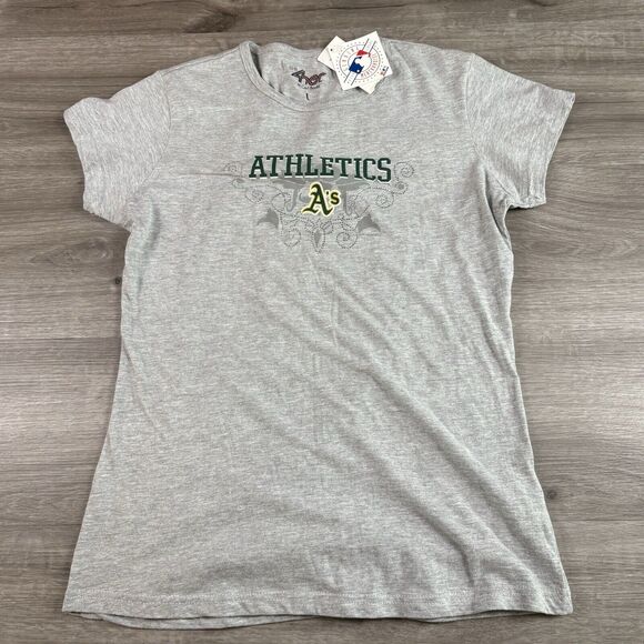 G-III 4Her by Carl Banks Oakland A’s Athletics Gray T Shirt Sz Large Rhinestone - Picture 1 of 13